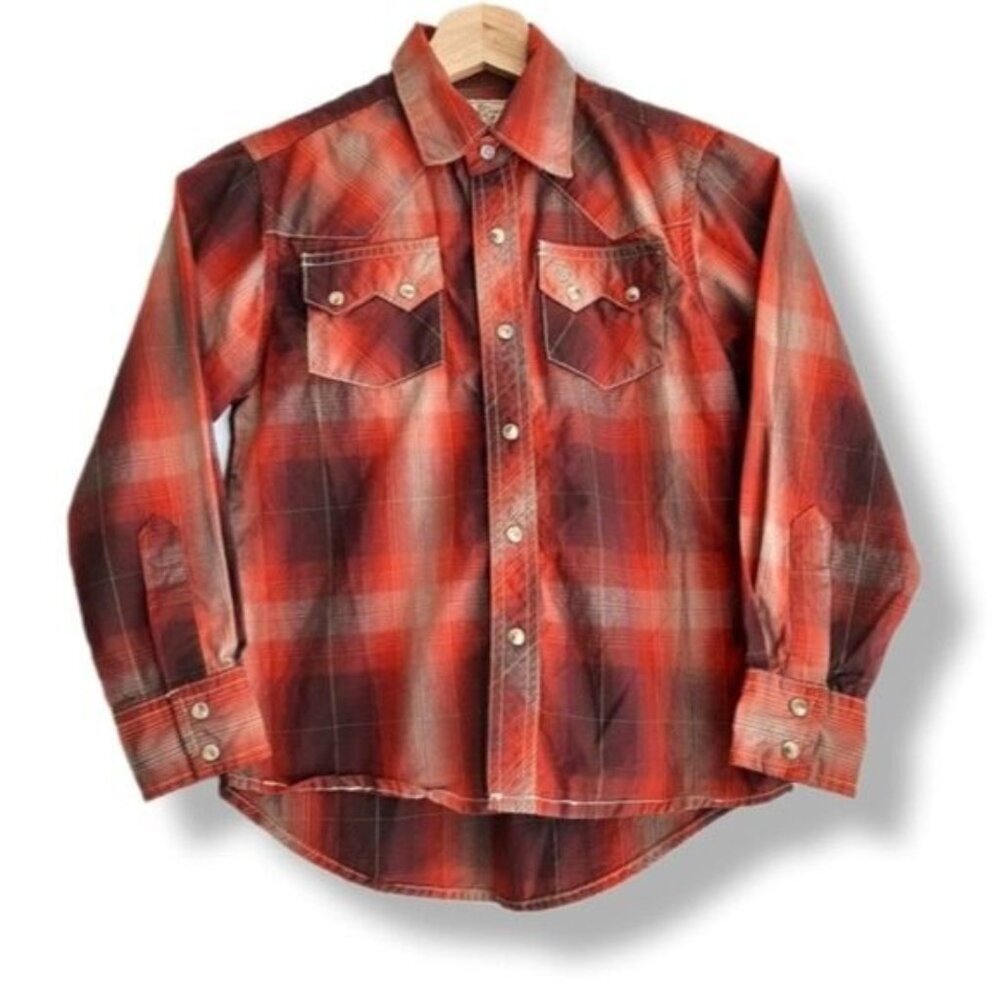 WRANGLER Western Pearl Snap Button Plaid Shirt Kids Sz M